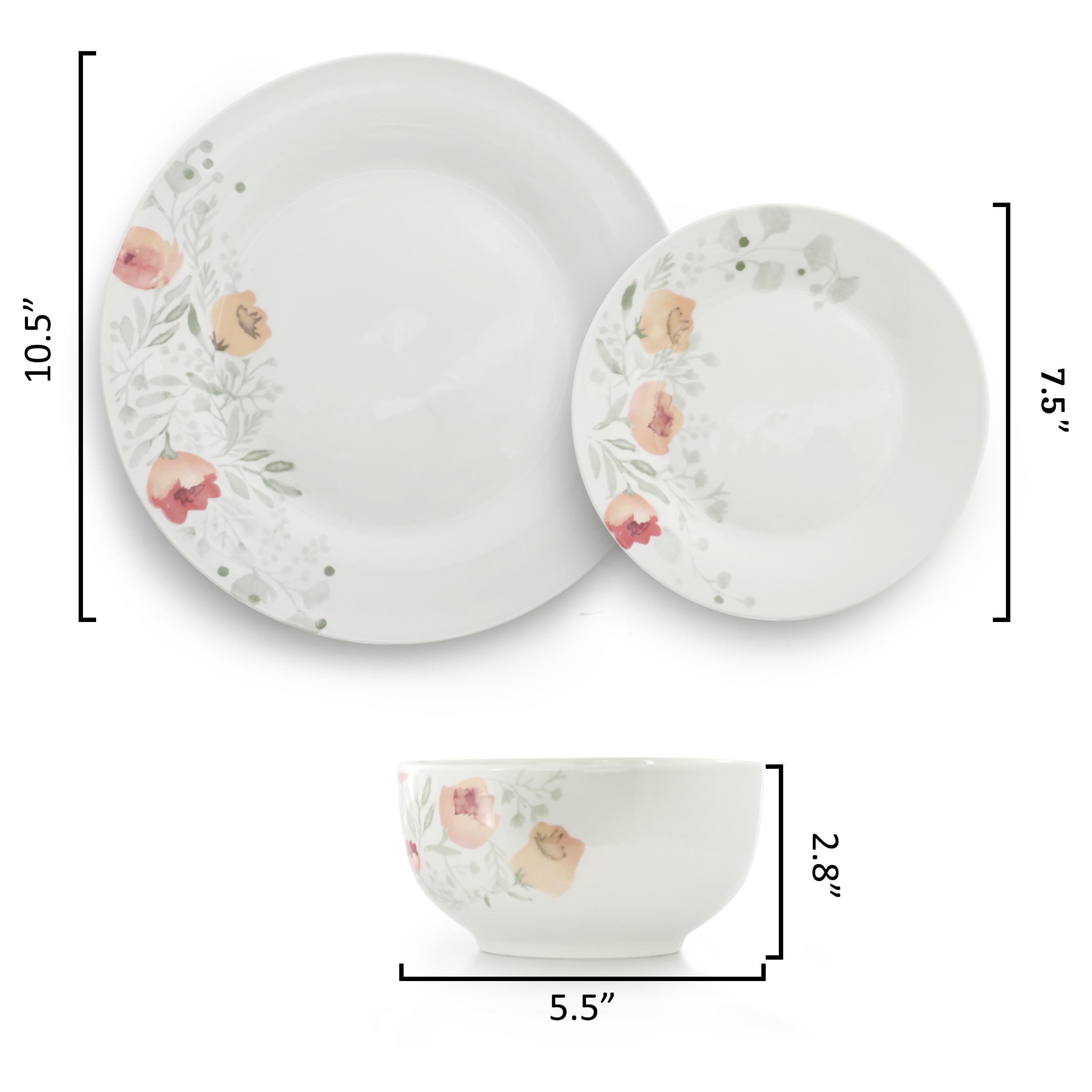 Elama Poppy 12 Piece Porcelain Dinnerware Set, Service for 4