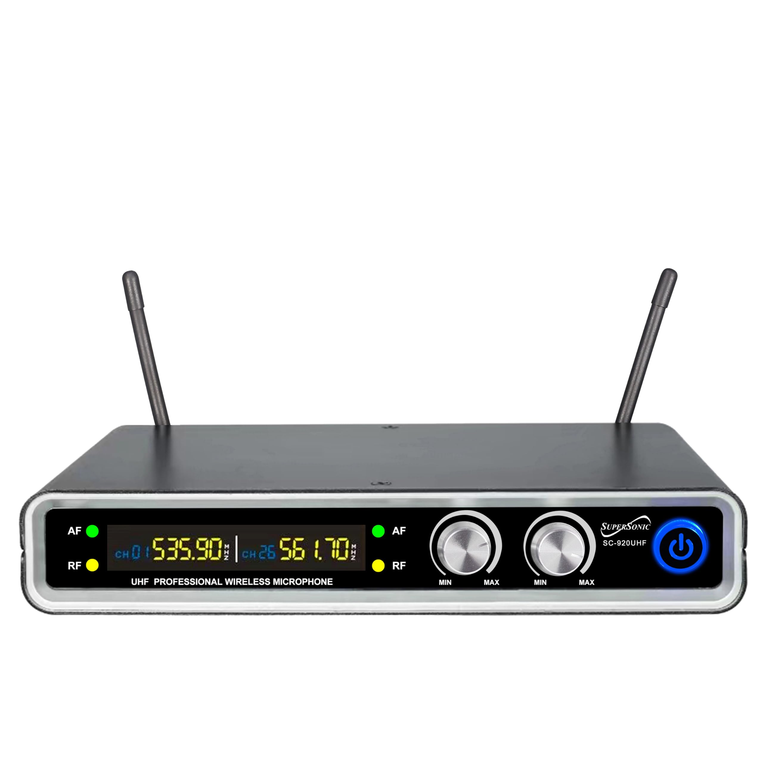 SuperSonic SC-920UHF Dual Fixed Channel UHF Wireless Microphone System - 200ft Range, 2 Handheld Dynamic Mics, XLR & 1/4-Inch Outputs