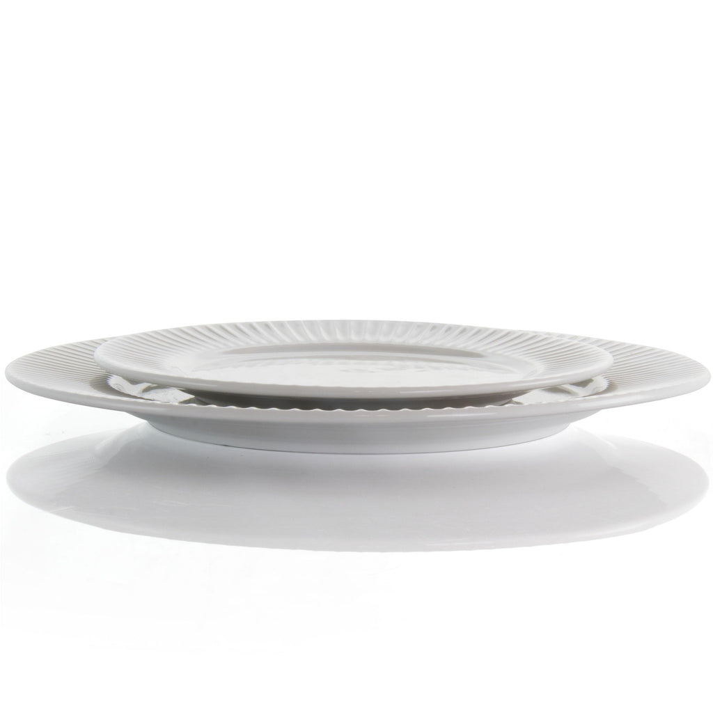 Elama Elle 18-Piece Porcelain Dinnerware Set with 2 Large Serving Bowls – White Textured Plates, Service for 4