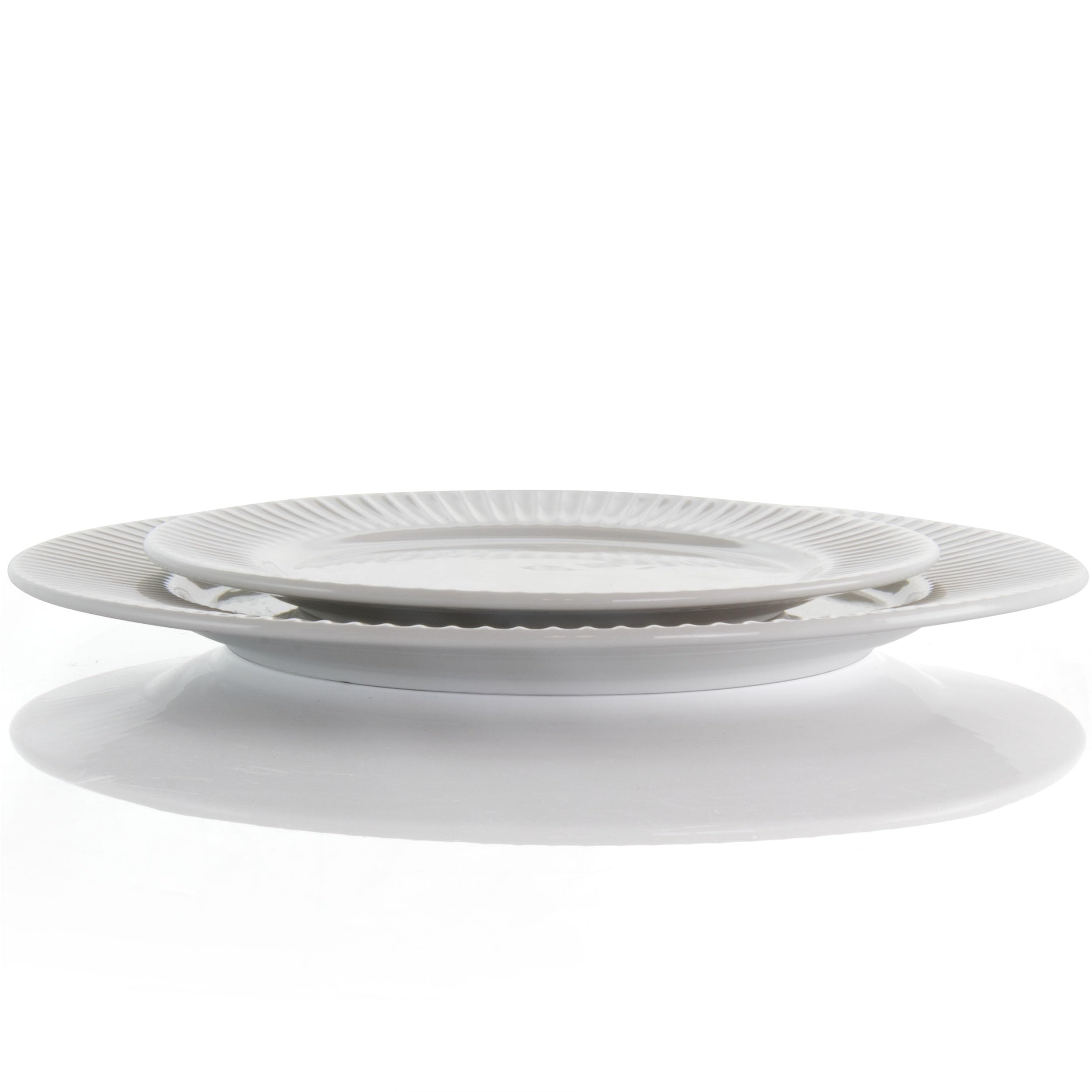 Elama Elle 18-Piece Porcelain Dinnerware Set with 2 Large Serving Bowls – White Textured Plates, Service for 4