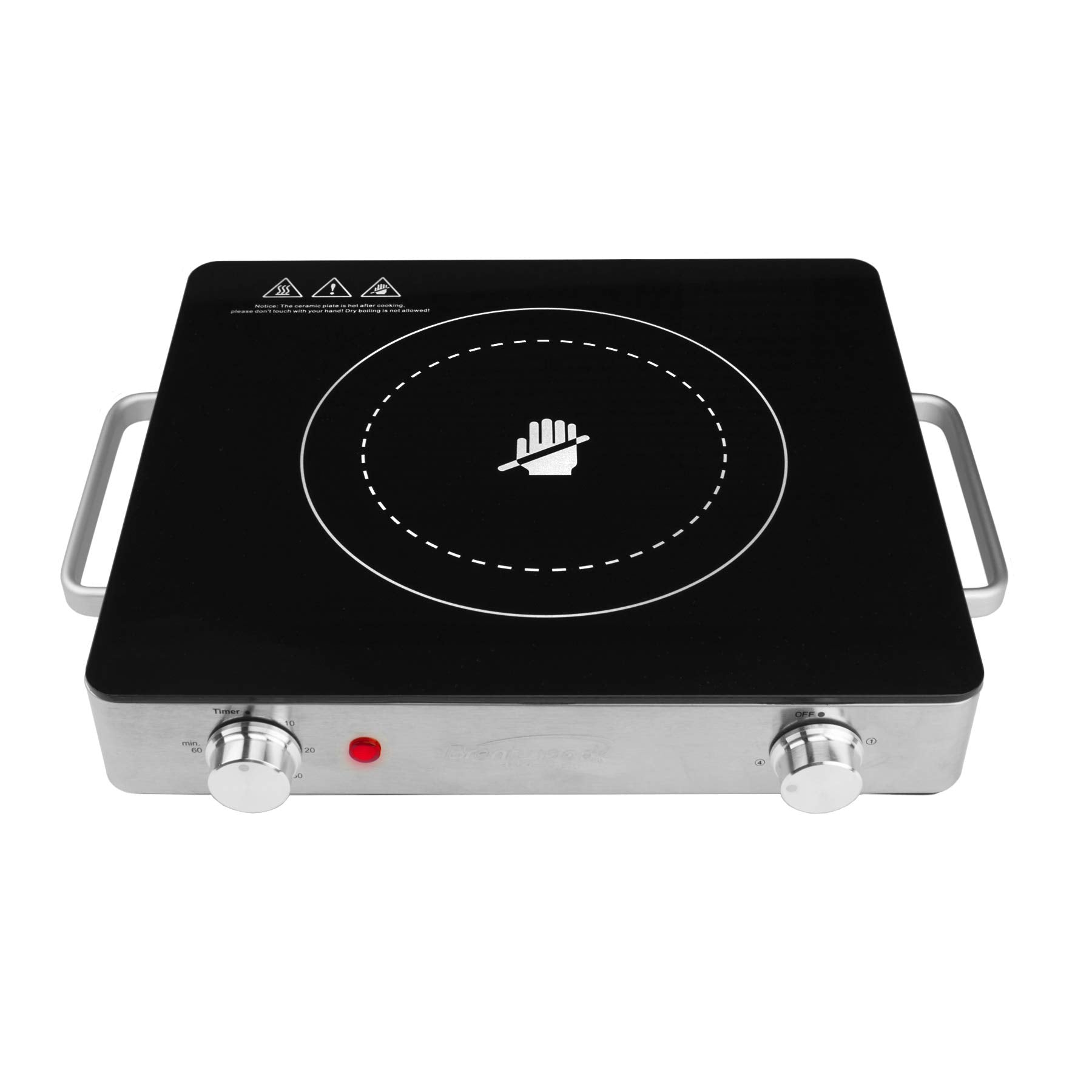 Brentwood Select TS-381 1200W Single Infrared Electric Countertop Burner with 60-Minute Timer - Stainless Steel