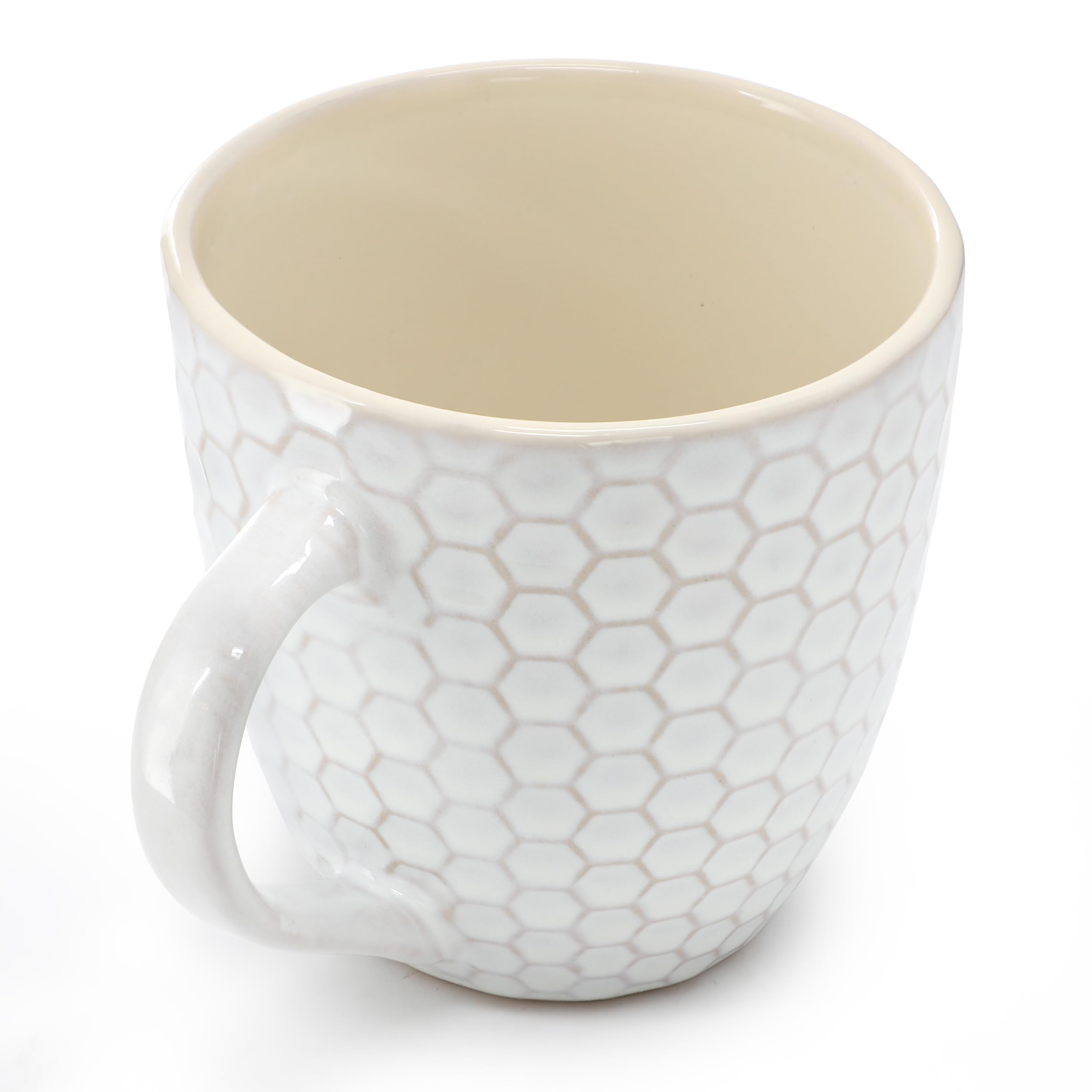 Elama Honeycomb 6-Piece 15 oz Stoneware Mug Set - Assorted White, Purple & Taupe with Embossed Honeycomb Texture