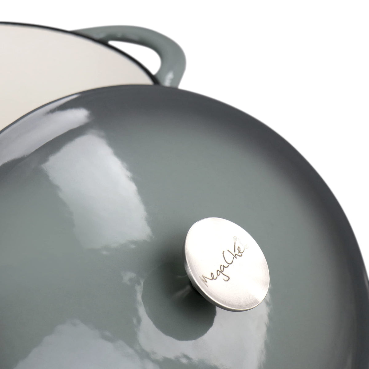 MegaChef Enameled Cast Iron Oval Casserole with Lid, 7 Qt, Holds a Whole Chicken, Gray