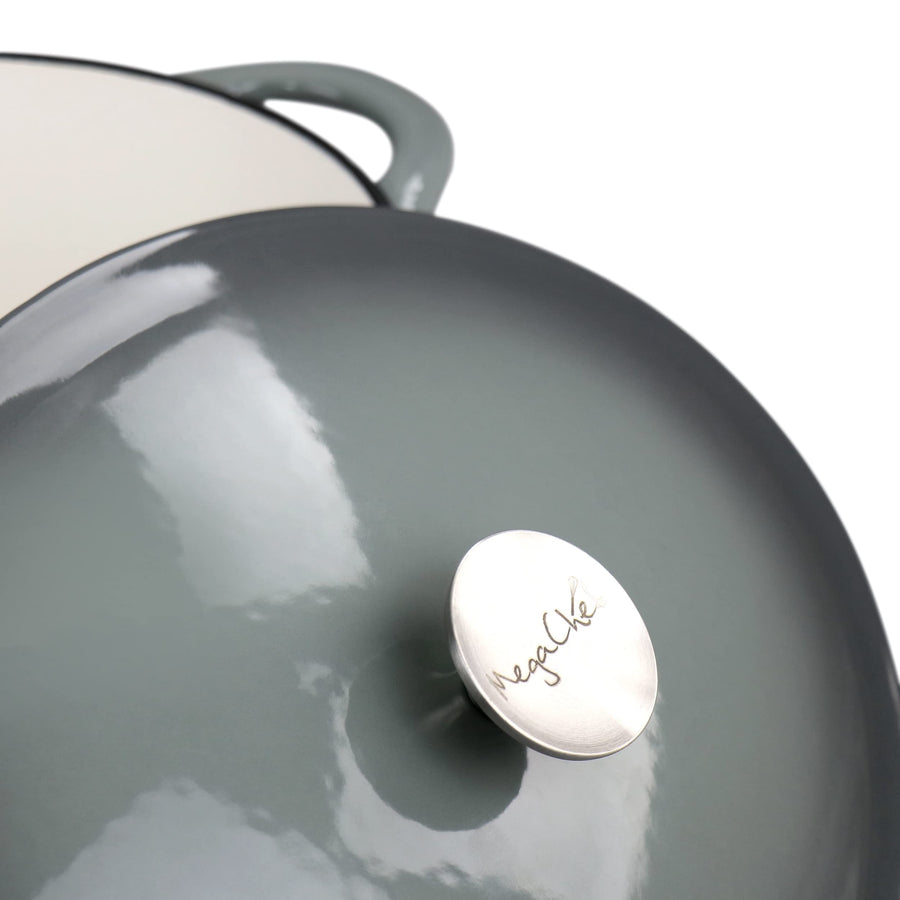 MegaChef Enameled Cast Iron Oval Casserole with Lid, 7 Qt, Holds a Whole Chicken, Gray