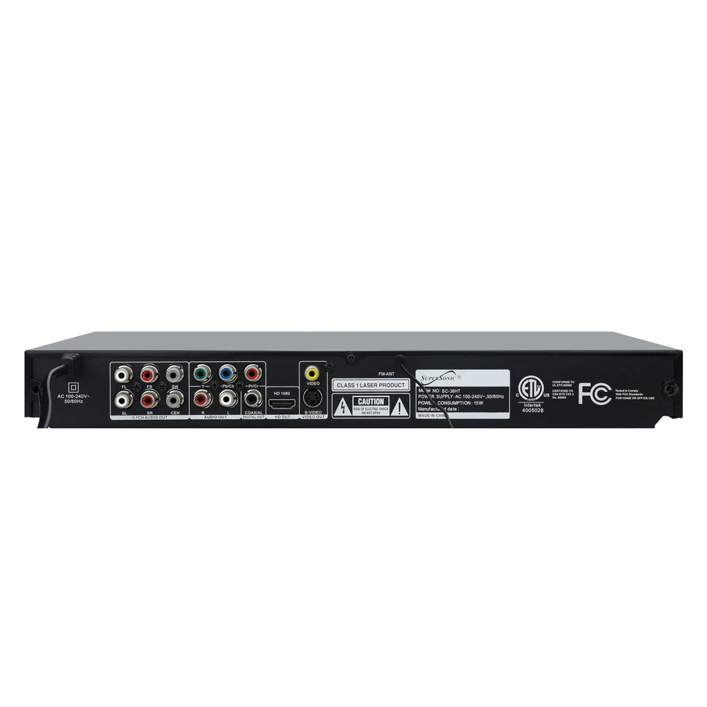 SuperSonic SC-38HT 5.1 Channel DVD Home Theater System with Karaoke - 75W Total, 2 Microphone Jacks, USB Input, FM Radio, Region Free