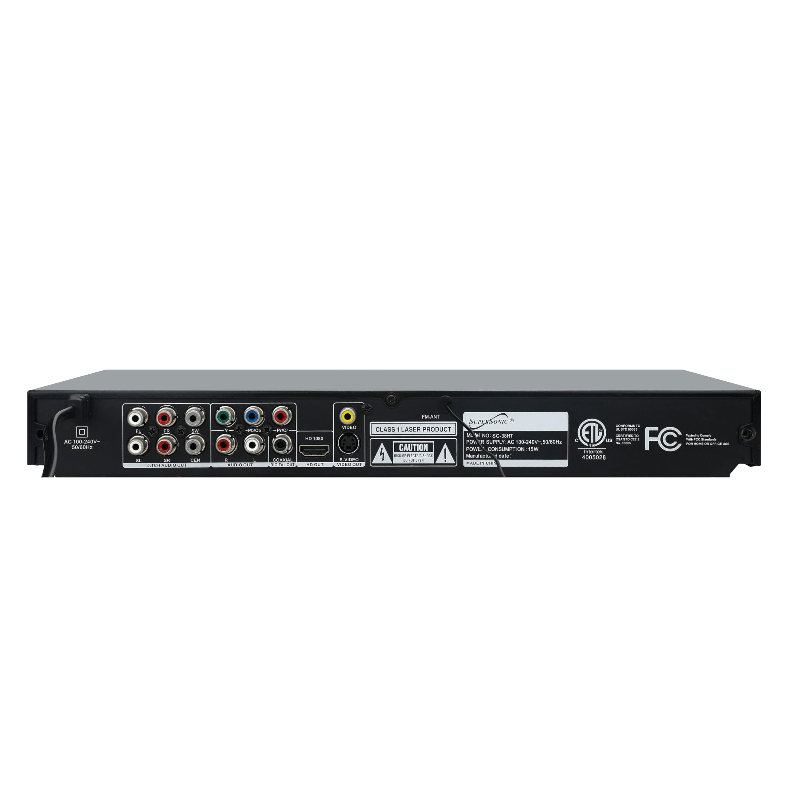 SuperSonic SC-38HT 5.1 Channel DVD Home Theater System with Karaoke - 75W Total, 2 Microphone Jacks, USB Input, FM Radio, Region Free