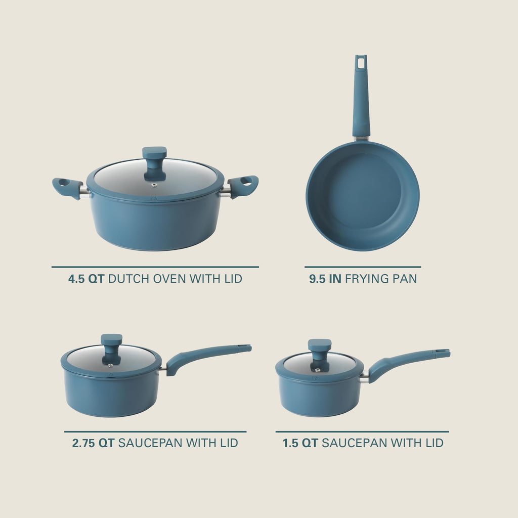 Gibson Home Helensburgh 7-Piece PFA-Free Ceramic Nonstick Carbon Steel Cookware Set - Blue