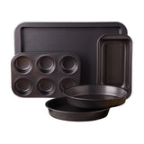 Gibson Home Nonstick Carbon Steel Bakeware Set, 5-Piece with Cookie Sheet, Muffin Pan, Loaf Pan and 2 Round Cake Pans, Gray, Love-to-Bake