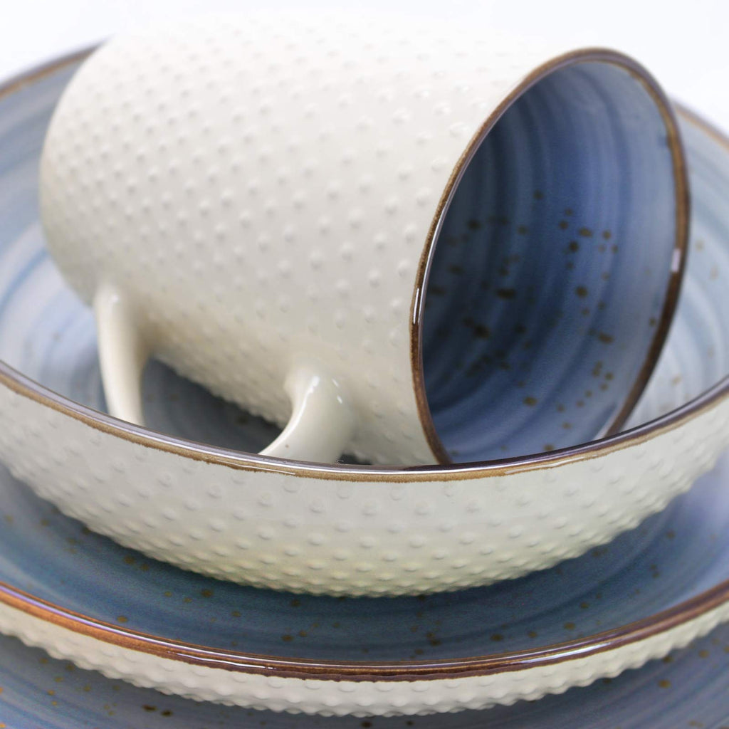 Elama Mellow 16-Piece Earthenware Dinnerware Set – Powder Blue | Service for 4