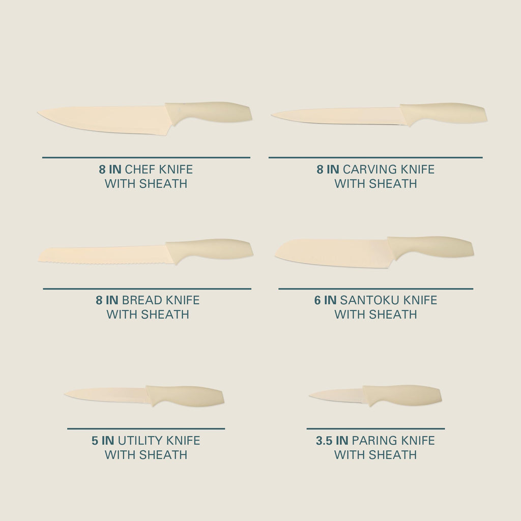 Gibson Home Bostonville 12-Piece Nonstick Stainless Steel Knife Set with Blade Guards – Linen