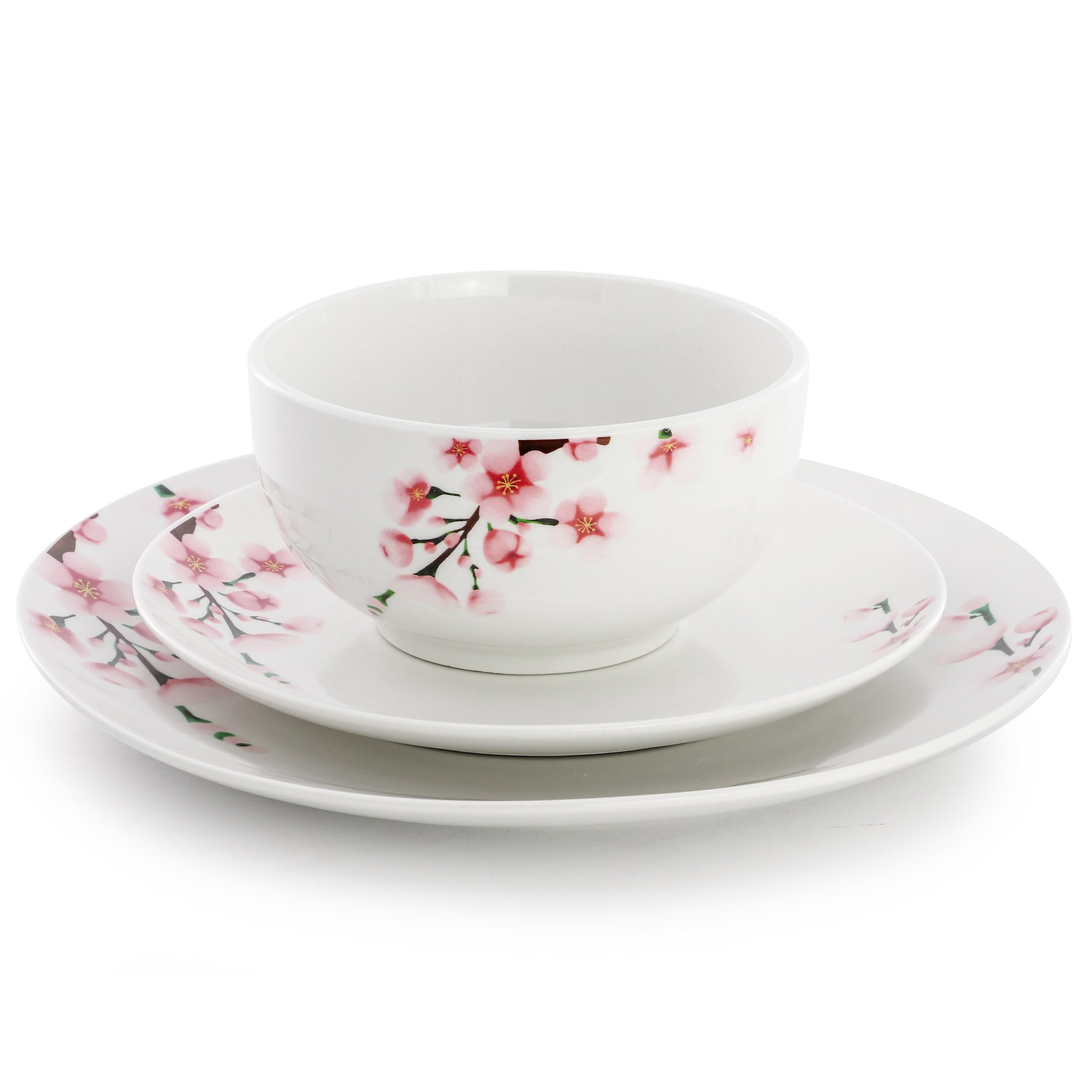 Elama Tamara 12 Piece Cherry Blossom Porcelain Dinnerware Set, Service for 4 in White and Pink