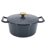 Enameled Cast Iron Casserole Dish with Self-Basting Lid, 5.3 Qt Round, Gradient Dark Blue, by MegaChef