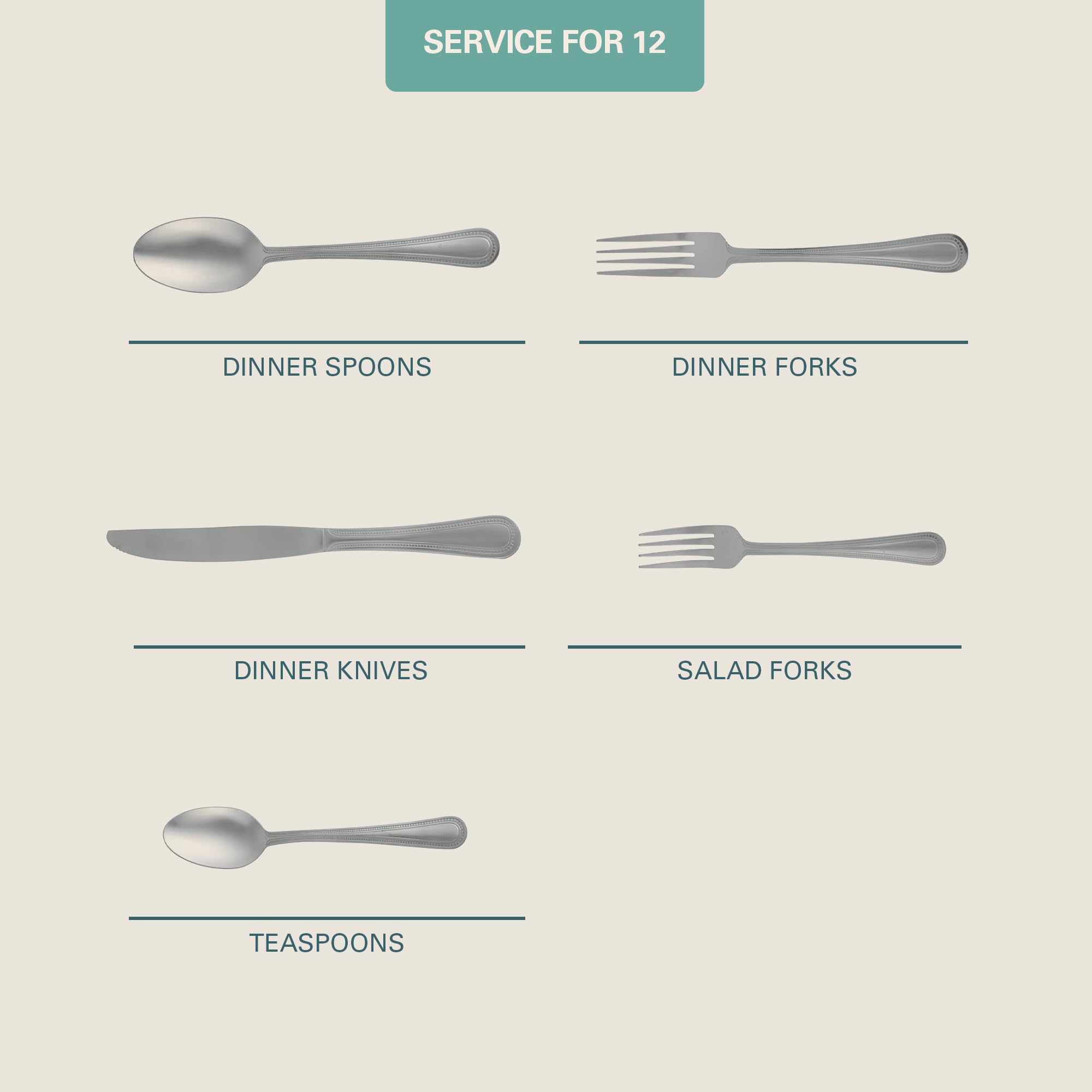 Gibson Home Sinta 87-Piece Stainless Steel Flatware Set with Bead Border Design – Polished Service for 12