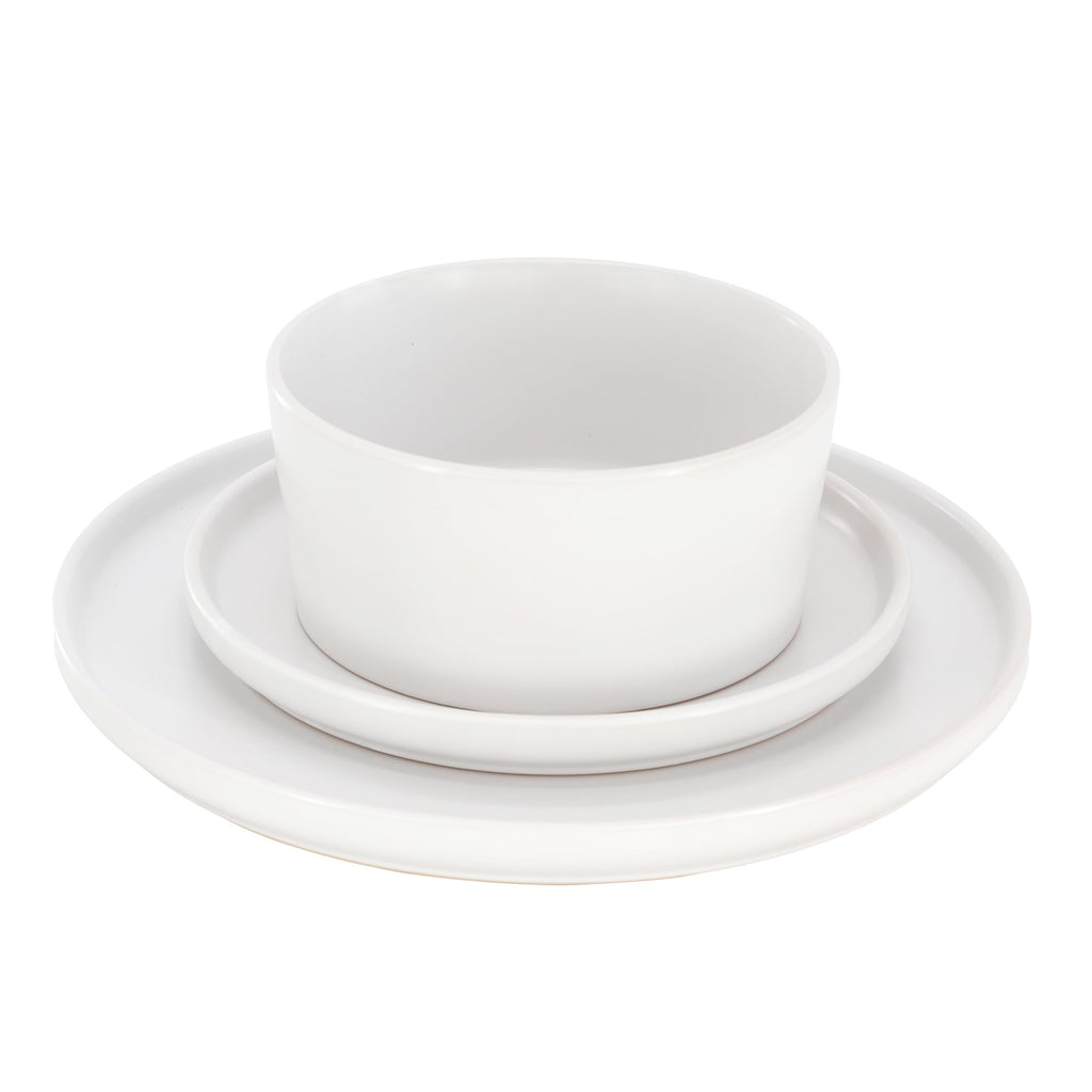 Elama Josh 18-Piece Round Stoneware Dinnerware Set — White Tableware Service for 6, Includes Plates, Bowls & Mugs, Microwave & Dishwasher Safe