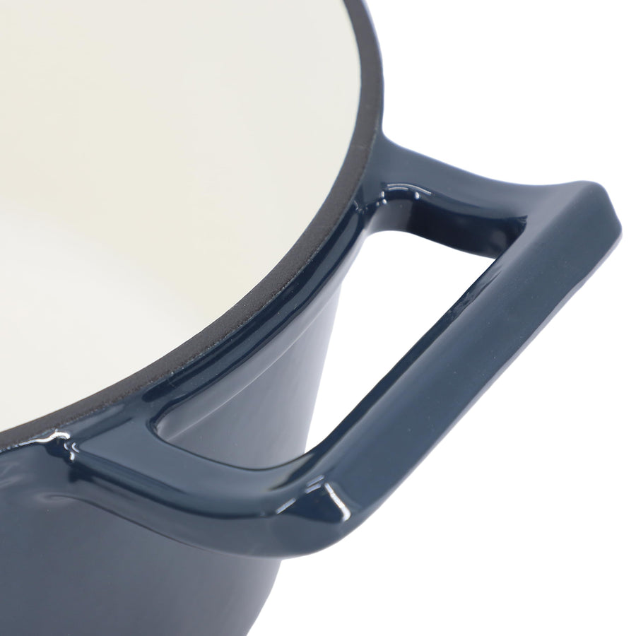 Enameled Cast Iron Casserole Dish with Self-Basting Lid, 5.3 Qt Round, Gradient Dark Blue, by MegaChef