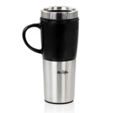Mr. Coffee Stoneware Travel Mug with Stainless Steel Base and Slide Sip Lid, 16 Oz, Black, Travertine