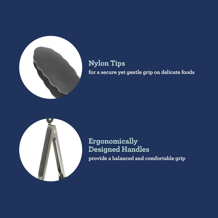 Oster tongs features: nylon tips and ergonomic handles