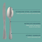 Gibson Home Sinta 87-Piece Stainless Steel Flatware Set with Bead Border Design – Polished Service for 12