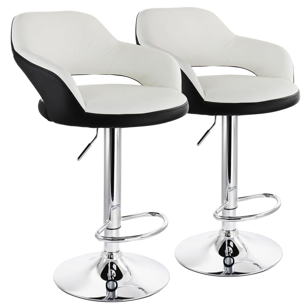 Elama ELM-705 Adjustable Faux Leather Bar Stool Set of 2 – White with Black Trim & Chrome Swivel Base, Counter to Bar Height