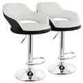 Elama ELM-705 Adjustable Faux Leather Bar Stool Set of 2 – White with Black Trim & Chrome Swivel Base, Counter to Bar Height