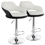 Elama ELM-705 Adjustable Faux Leather Bar Stool Set of 2 – White with Black Trim & Chrome Swivel Base, Counter to Bar Height