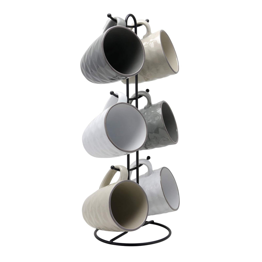 Elama Tahitian Waves 6-Piece 12oz Stoneware Mug Set with Stand