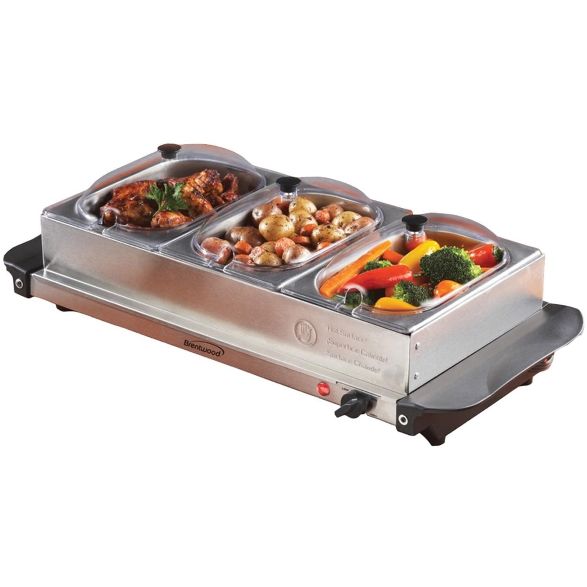 Brentwood BF-315 4.5-Quart Triple Buffet Server and Warming Tray, Stainless Steel