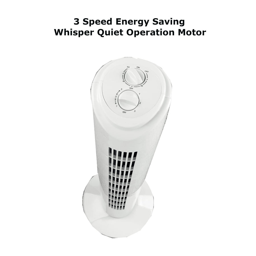 Optimus F-8449WH 32 Inch Oscillating Tower Fan with Timer, 3-Speed, White
