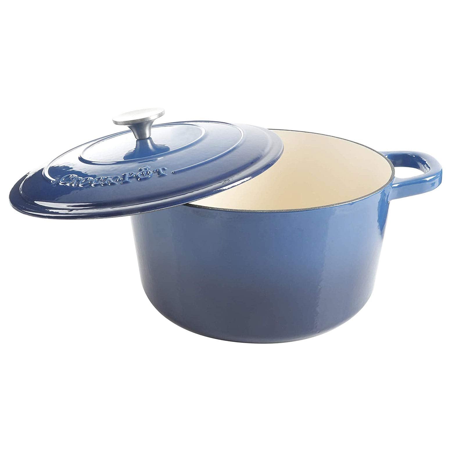 Crock-Pot Artisan 7-Quart Round Enameled Cast Iron Dutch Oven — Sapphire Blue, Self-Basting Lid, Oven-Safe to 500°F, Family-Size Heritage Cookware