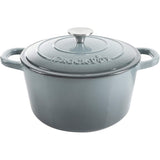 Crock-Pot Artisan 5-Quart Round Enameled Cast Iron Dutch Oven with Self-Basting Lid – Slate Gray, Oven Safe to 500°F, Induction Compatible