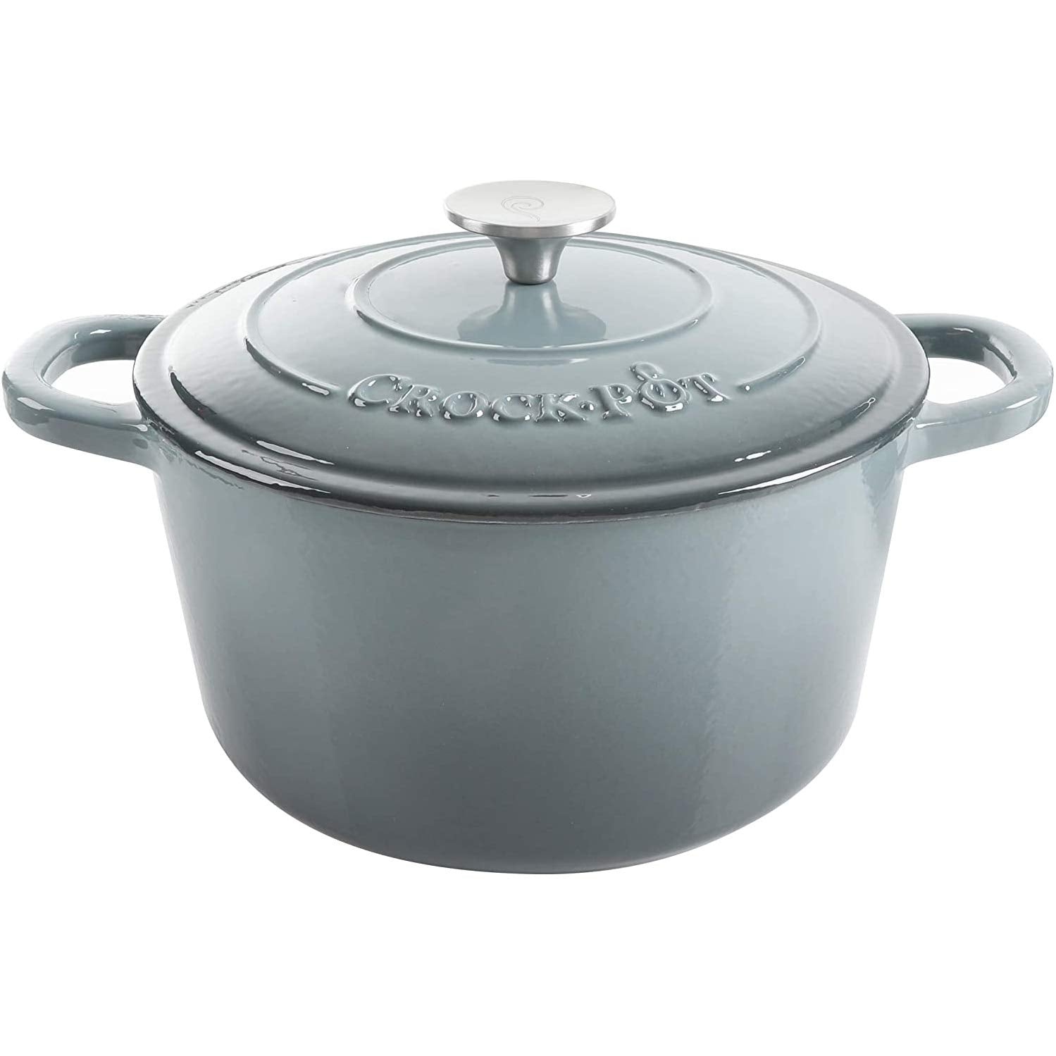Crock Pot Artisan 5-Quart Round Enameled Cast Iron Dutch Oven – Slate Gray, Heavy-Duty Cookware for Slow Cooking, Roasting, Baking with Lid