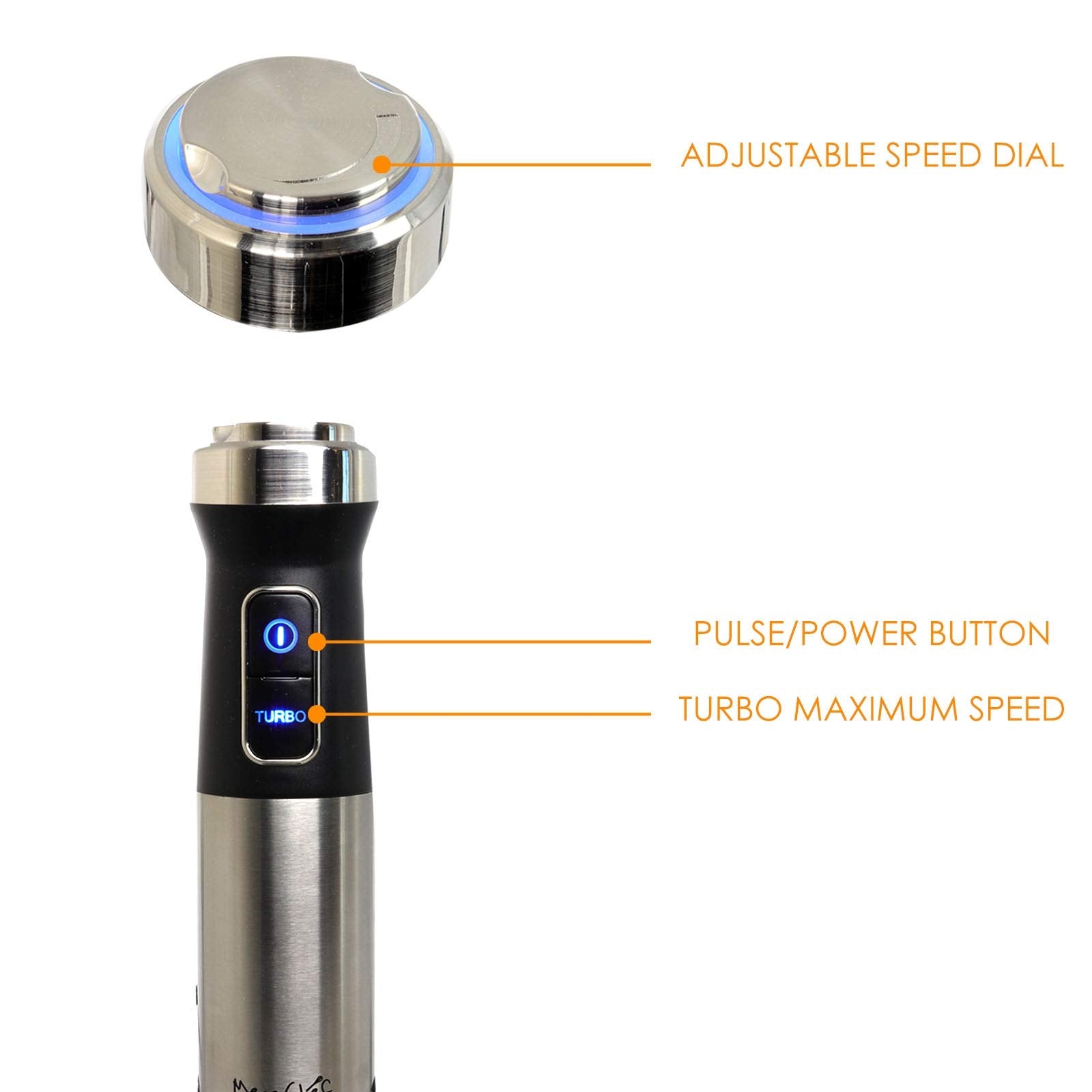 MegaChef MC-158C 4-in-1 Immersion Hand Blender with Speed Control, Silver