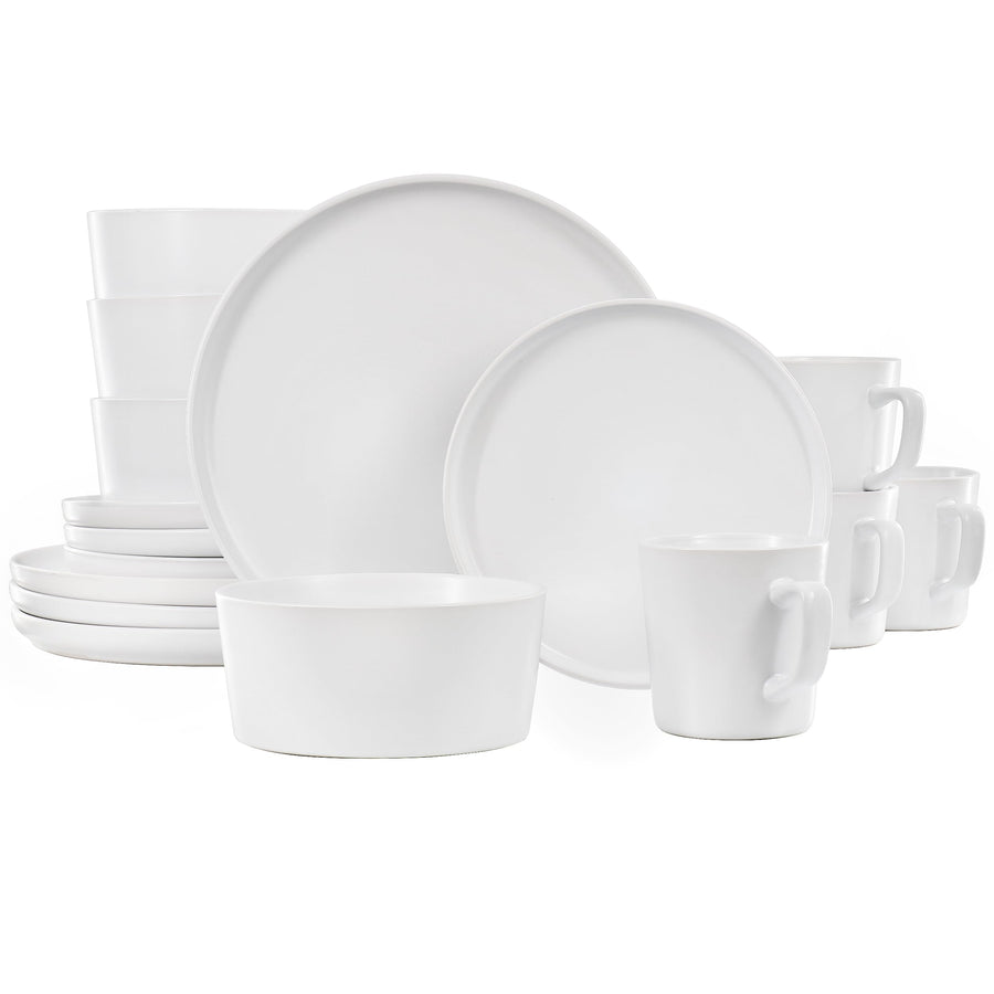 Elama Luxmatte 16-Piece Matte Stoneware Dinnerware Set in White, Service for 4