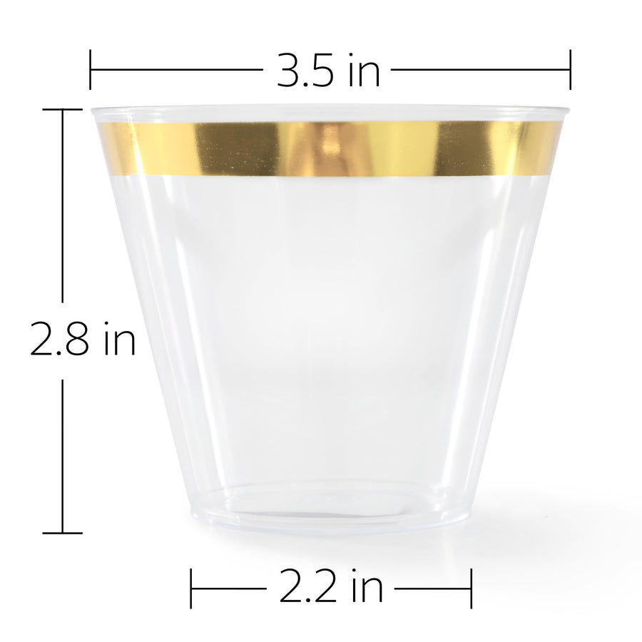 Elama ELP-100-G 100-Piece 9 oz Disposable Plastic Party Cups, Clear with Gold Rim, BPA-Free, 3 x 3 x 4 in