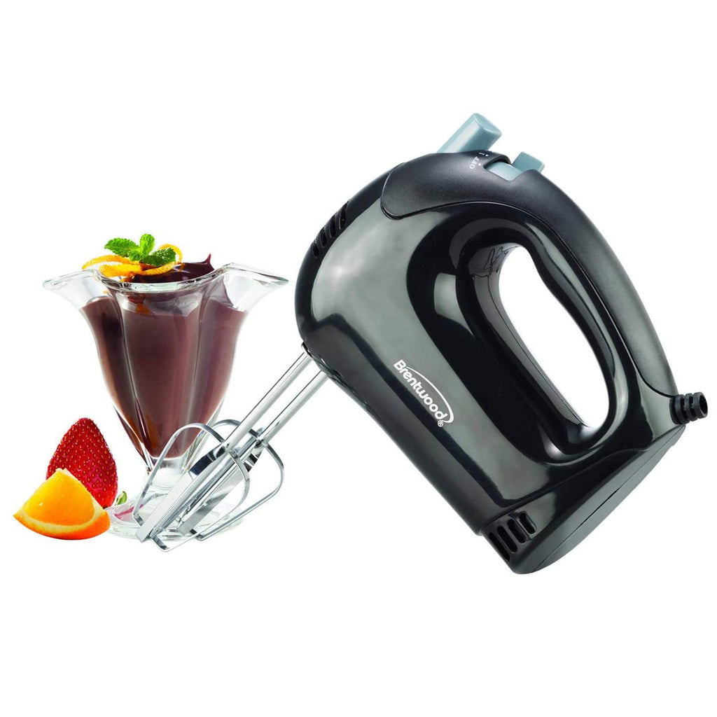 Brentwood HM-44 Lightweight 5-Speed Electric Hand Mixer in Black – Compact Kitchen Mixer with Stainless Beaters & Eject Button