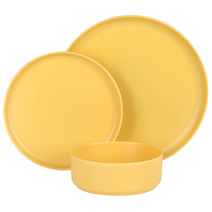 Gibson Home Canyon Crest 12-Piece Stackable Matte Melamine Dinnerware Set, Yellow Gold (Service for 4)