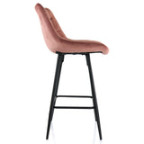 Elama 2 Piece Velvet Tufted Bar Chair Set in Pink, Metal Legs, Bar Height (ELM-222)