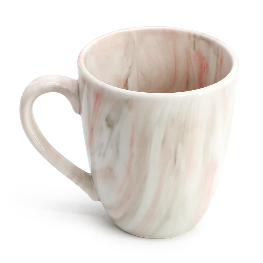 Elama Fine Marble 12 oz porcelain coffee mug with handle in a glossy red and gray marble pattern