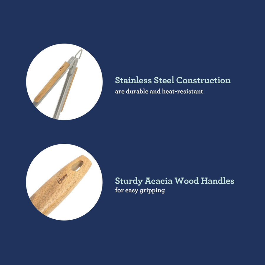 Oster Balincourt 3-Piece Stainless Steel Grilling Tool Set with Acacia Wood Handles