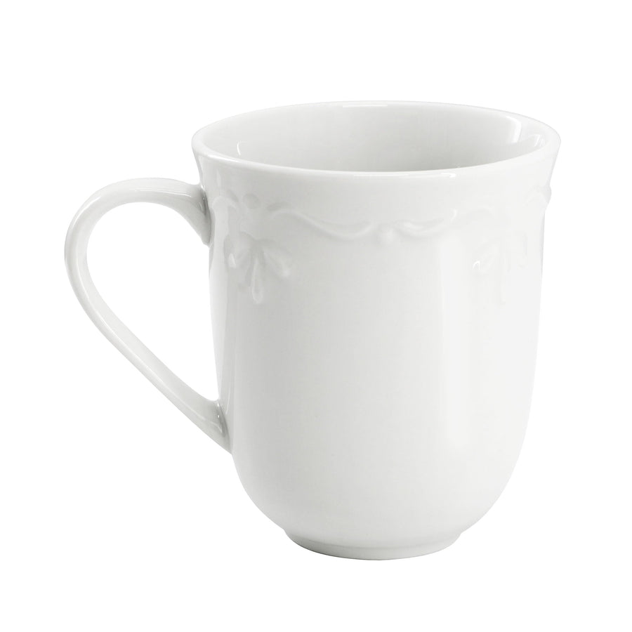 Elama Henryi 16 Piece Embossed Rim Detail Porcelain Dinnerware Set in White