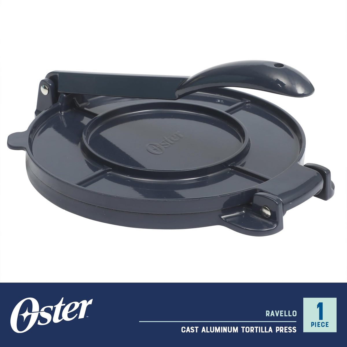 Oster Ravello Tortilla Press, 8 Inch Cast Aluminum with Riveted Lever Handle, Blue