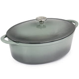 MegaChef Enameled Cast Iron Oval Casserole with Lid, 7 Qt, Holds a Whole Chicken, Gray