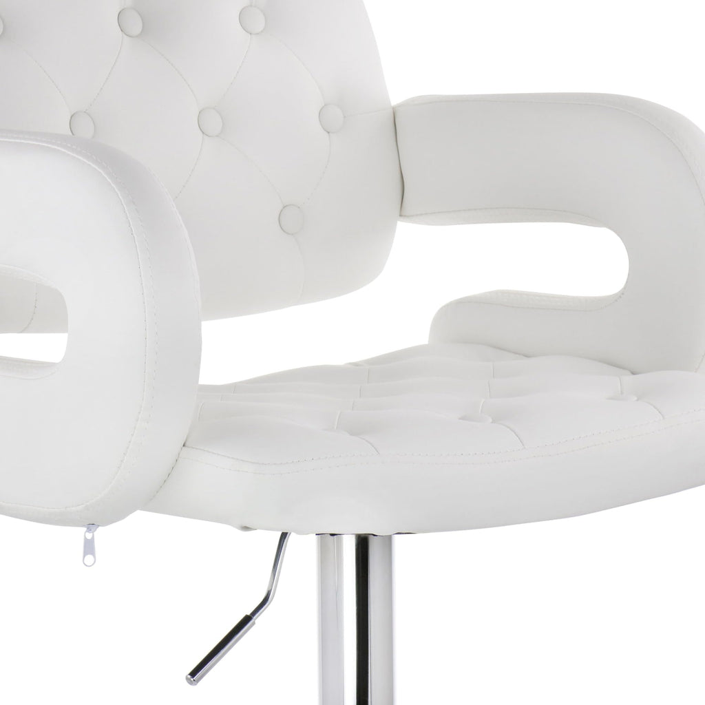 Elama Modern Faux Leather Tufted Bar Stool – White with Chrome Swivel Base