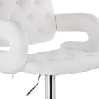 Elama Modern Faux Leather Tufted Bar Stool – White with Chrome Swivel Base