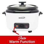 Brentwood RC-5016W 16-Cup Cooked Rice Cooker with Steam Tray - White, 500W with Measuring Cup & Spatula