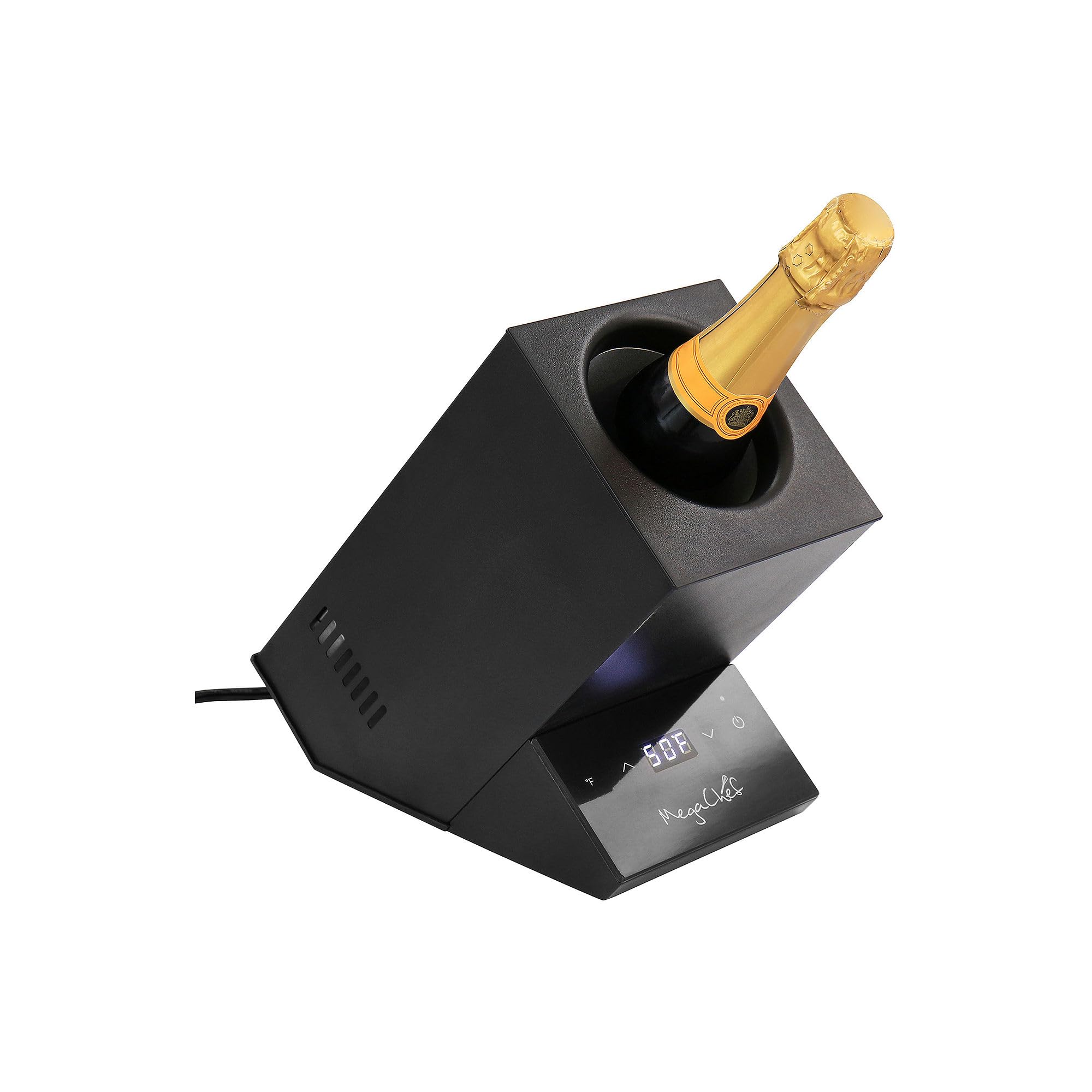 MegaChef Electric Single-Bottle Wine Chiller – Black 25 oz Countertop Cooler with Touchscreen, Quiet Thermoelectric Cooling
