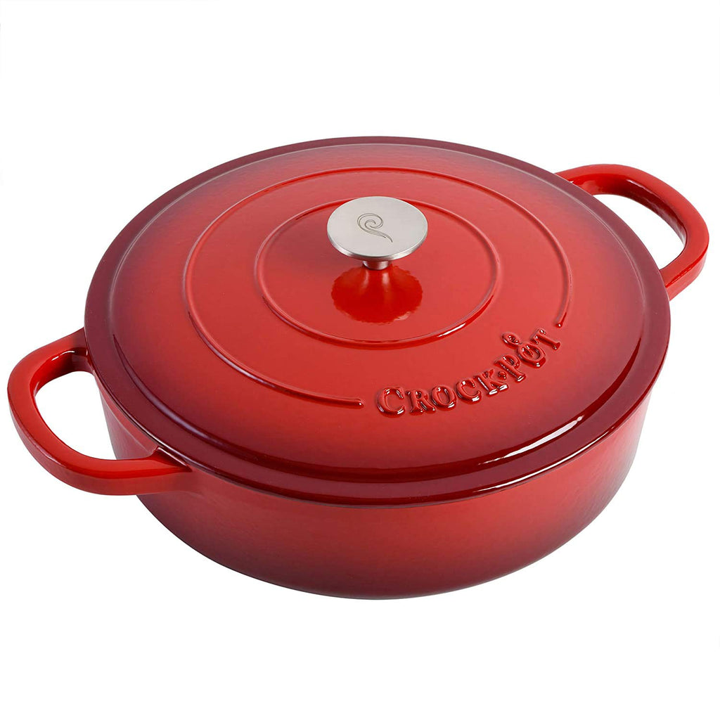 Crock-Pot Artisan 5-Quart Enameled Cast Iron Braiser with Lid – Scarlet Red Heavy-Duty Cookware