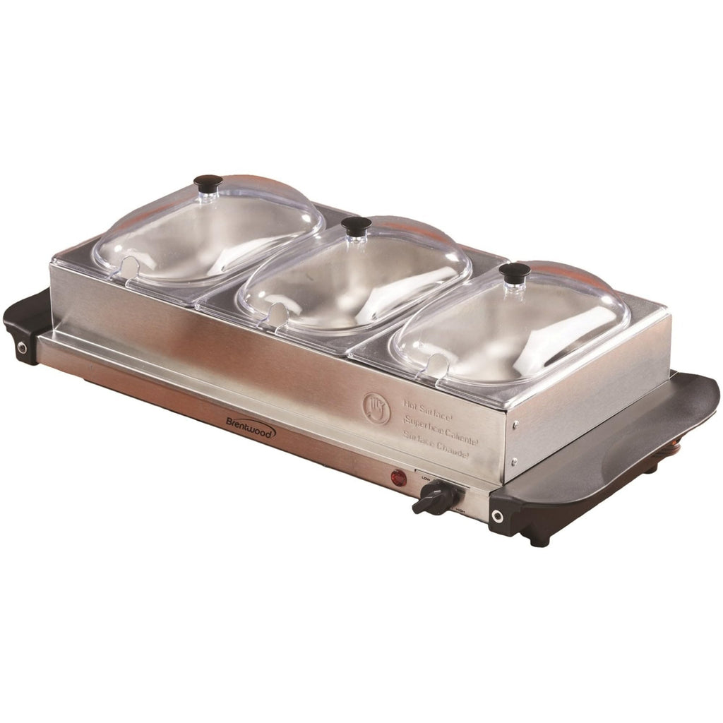 Brentwood BF-315 stainless steel 4.5-quart triple buffet server and warming tray
