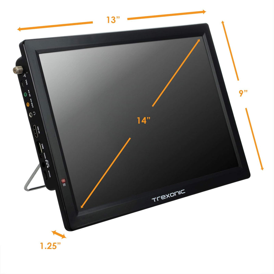 Trexonic Portable Rechargeable 14 inch LED TV with HDMI, SD/MMC, USB, VGA, AV In/Out and Built-in Digital Tuner