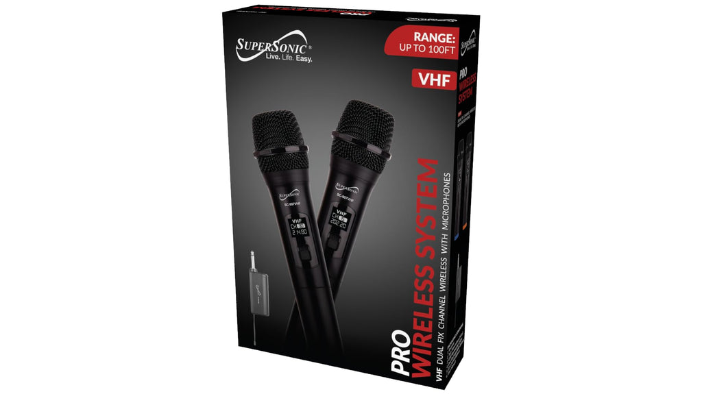 SuperSonic SC-907VHF Dual Channel VHF Wireless Microphone System with 2 Handheld Mics